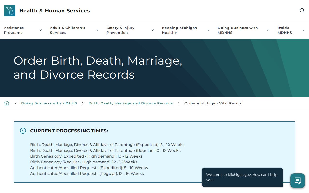 Southgate residents directory Michigan vital-record order page